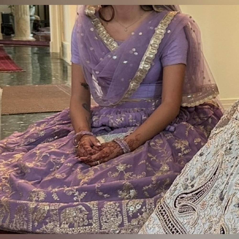 Small Traditional Indian Bridesmaid Lehenga Choli 3-Piece Set in Lavender.